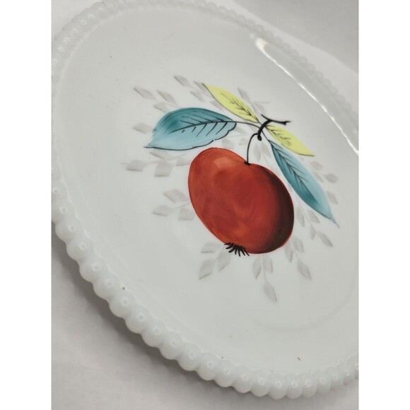 Westmorland Milk Glass Beaded Hobnail Apple 7.5" Salad Plate MCM Hand Painted - Picture 3 of 8
